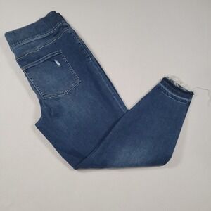 SPANX Women's Pull-On Distressed Raw Hem Skinny Jeans Size 1X Blue Denim